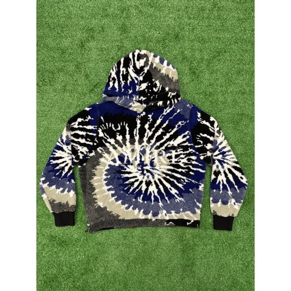 Amiri Tie Dye Polar Fleece Hoodie Blue Black SZ Large